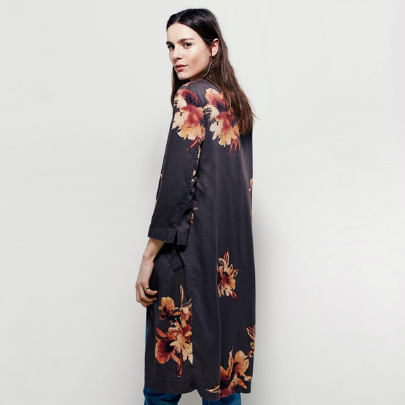 FREE PEOPLE Brown Floral Printed Slim Kimono BNWOT - Picture 1 of 2
